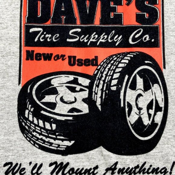 Dave's Tire Supply "We'll Mount Anything" Textured Gray NOS Large T-Shirt - Picture 2 of 5